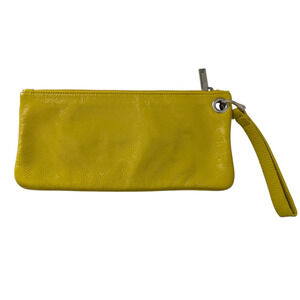 HOBO International Vida Patent Crackle Leather Wristlet Clutch Chartreuse Yellow